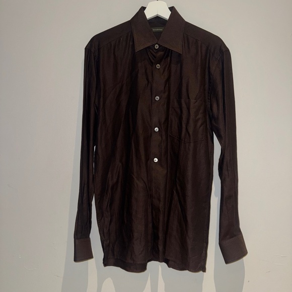 vintage ERMENEGILDO ZEGNA Brown Button Up - Picture 1 of 3